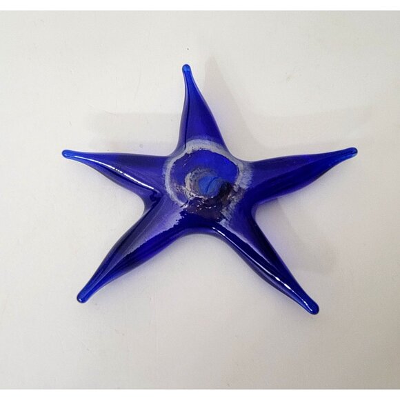 Art Glass Starfish Paperweight Cobalt Blue Glass - Picture 4 of 4